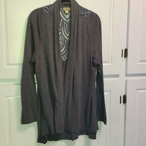 One world 2XL charcoal grey cardigan with lace detail on back